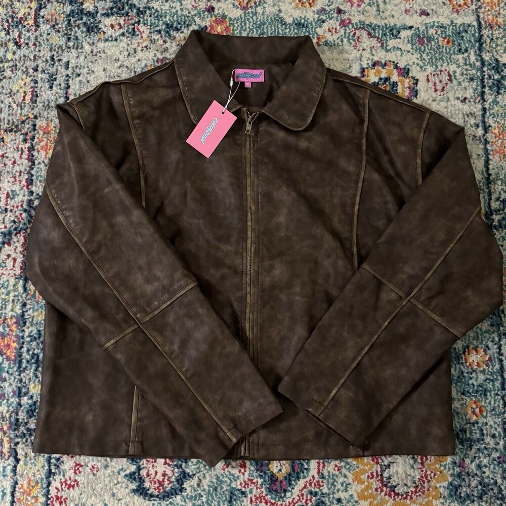 NEW Edikted Oversized Washed Faux Leather Jacket Size XL - Picture 4 of 10